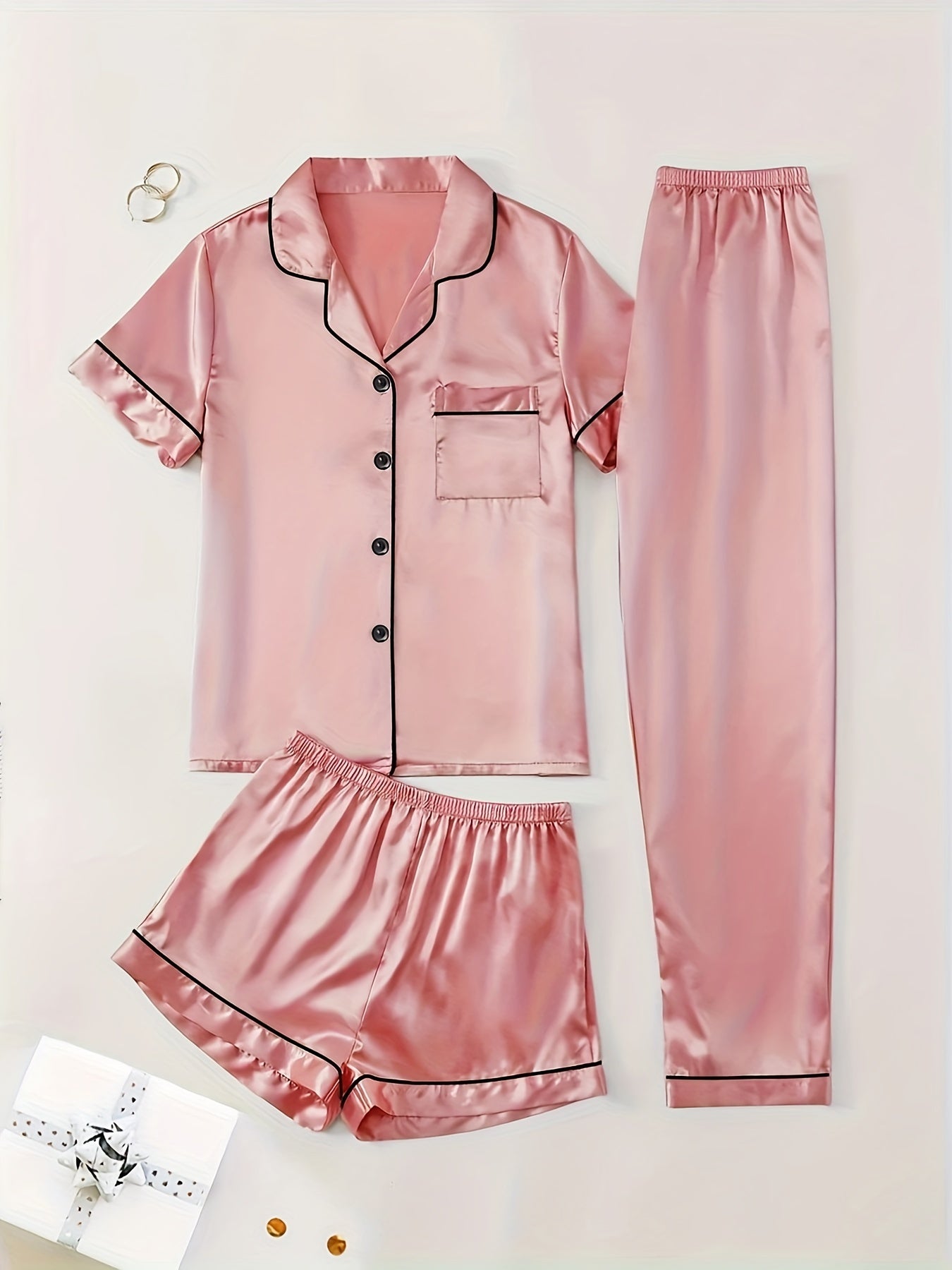 Women's Pajama Set - Satin Short Sleeve – view 6