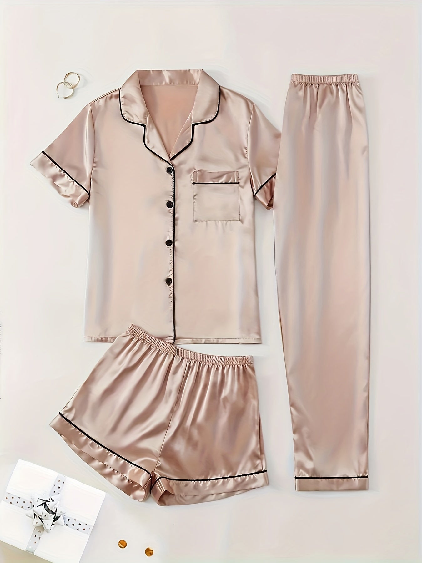 Women's Pajama Set - Satin Short Sleeve – view 8