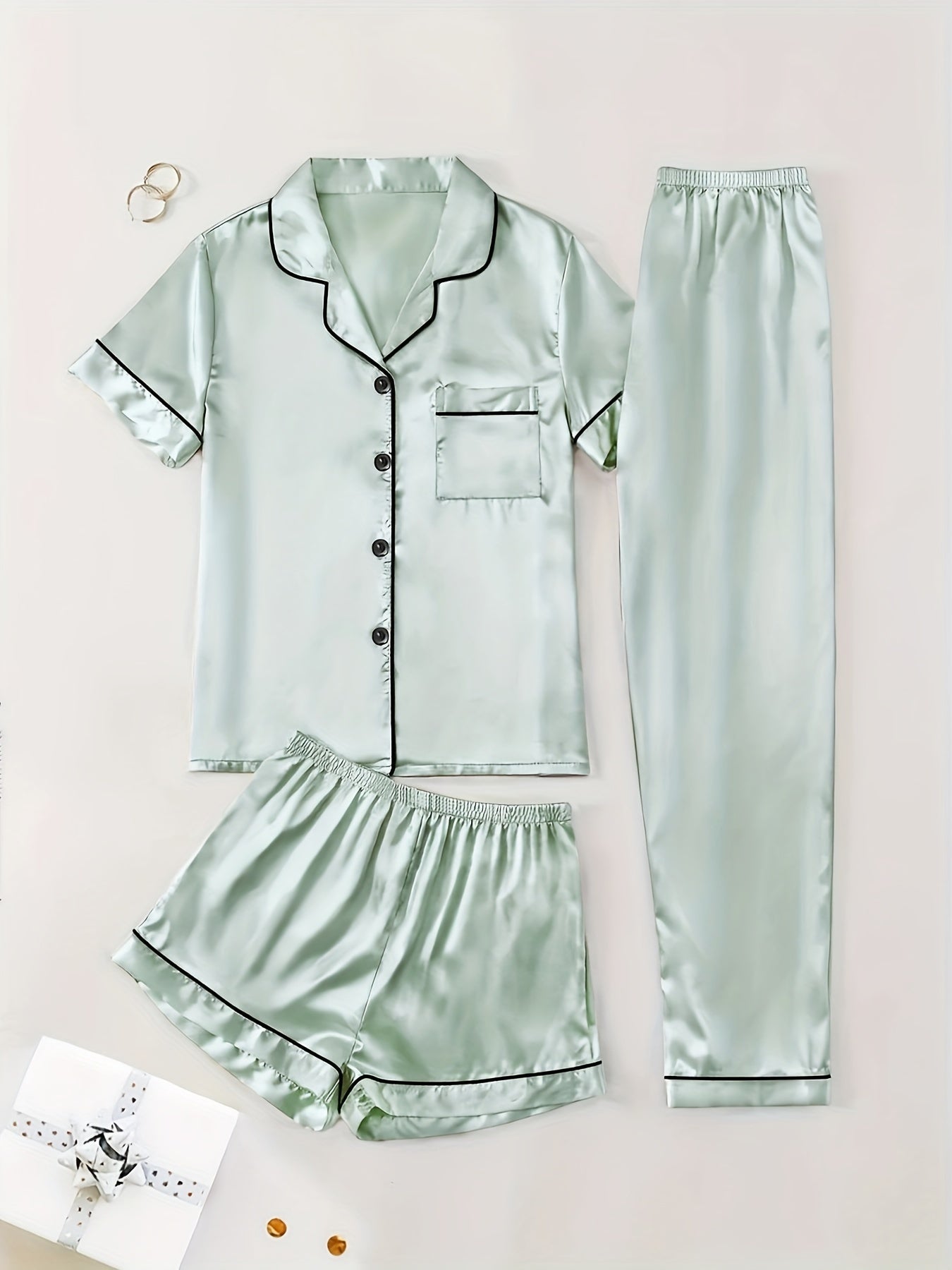 Women's Pajama Set - Satin Short Sleeve – view 10