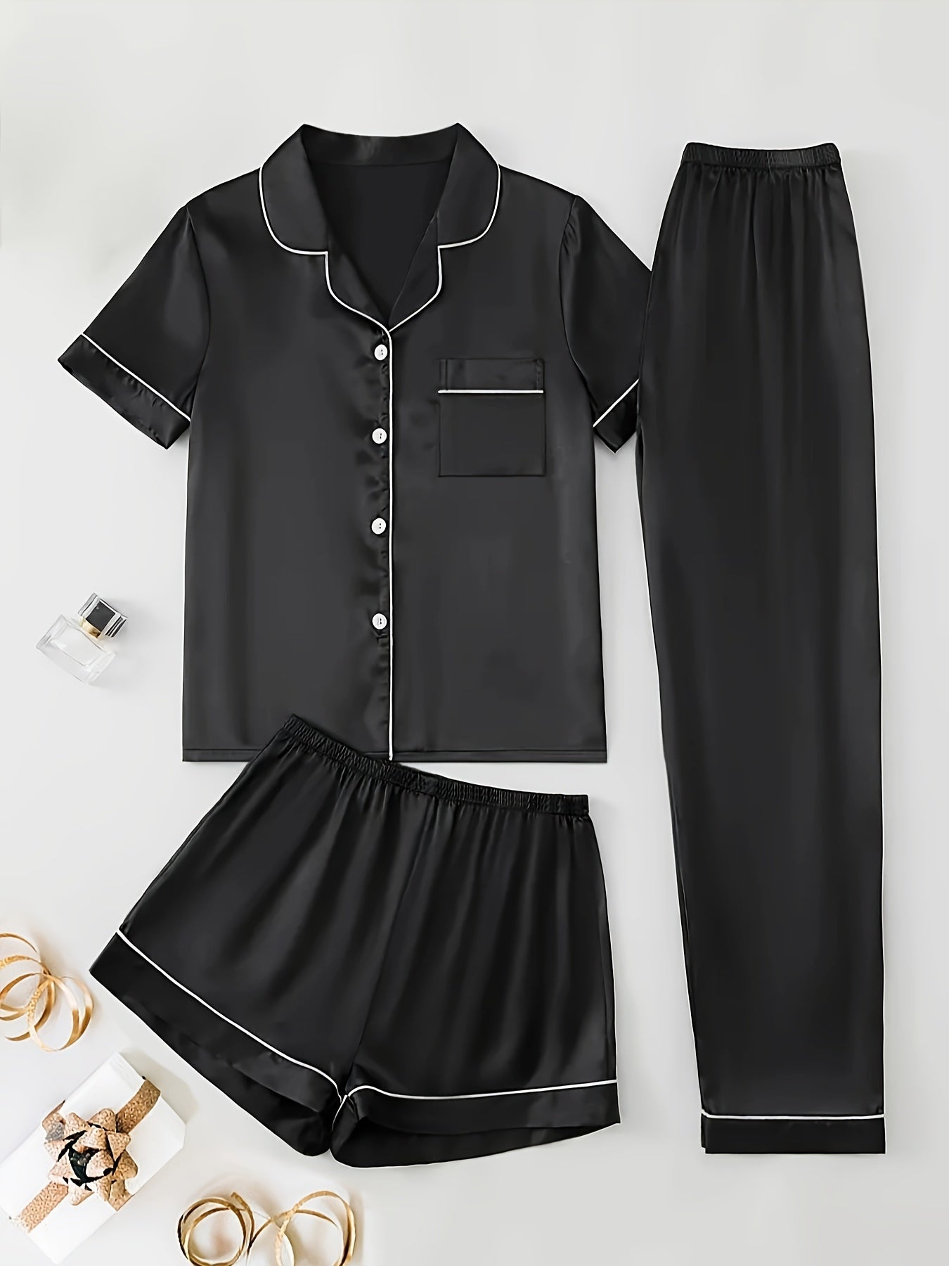 Women's Pajama Set - Satin Short Sleeve – view 12