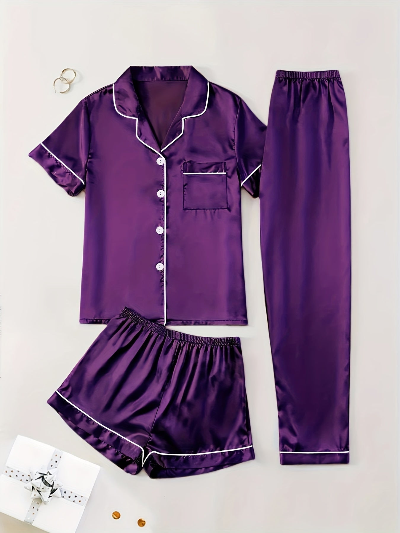 Women's Pajama Set - Satin Short Sleeve – view 14