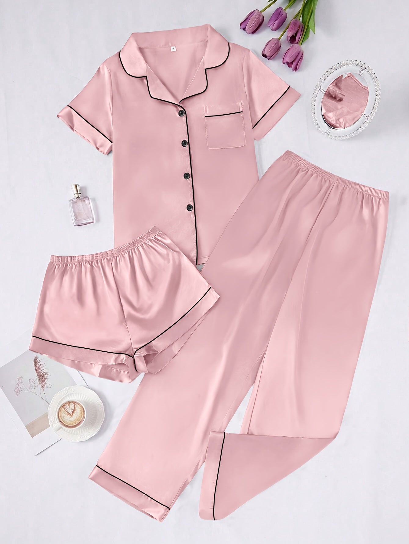 Women's Pajama Set – Women's Coffee Brown Polyester Pants – view 16