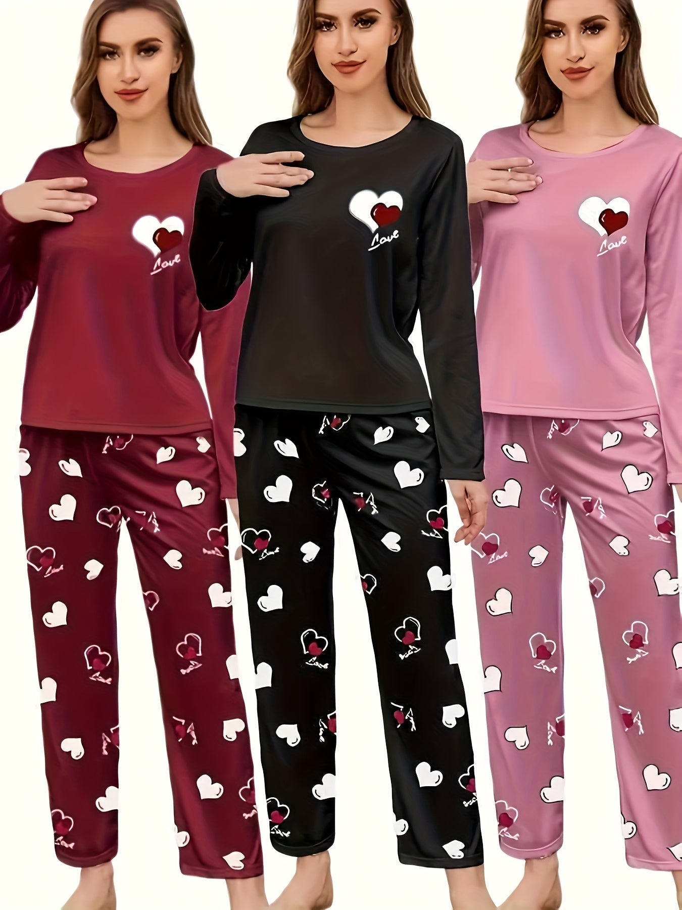 Women's Pajama Set – Women's Mixed colors Polyester Printed Long-Sleeve Pants – view 3