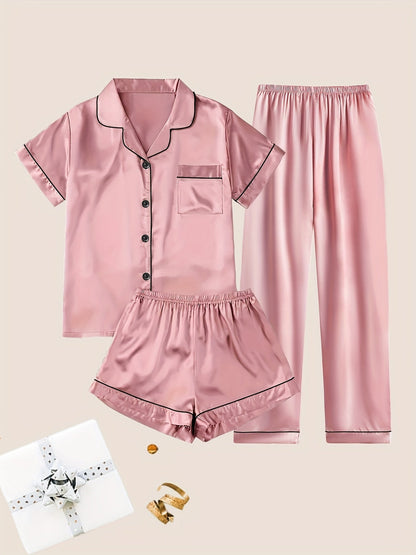 Women's Pajama Set – Women's Viridity Satin Short-Sleeve Pants – main product image