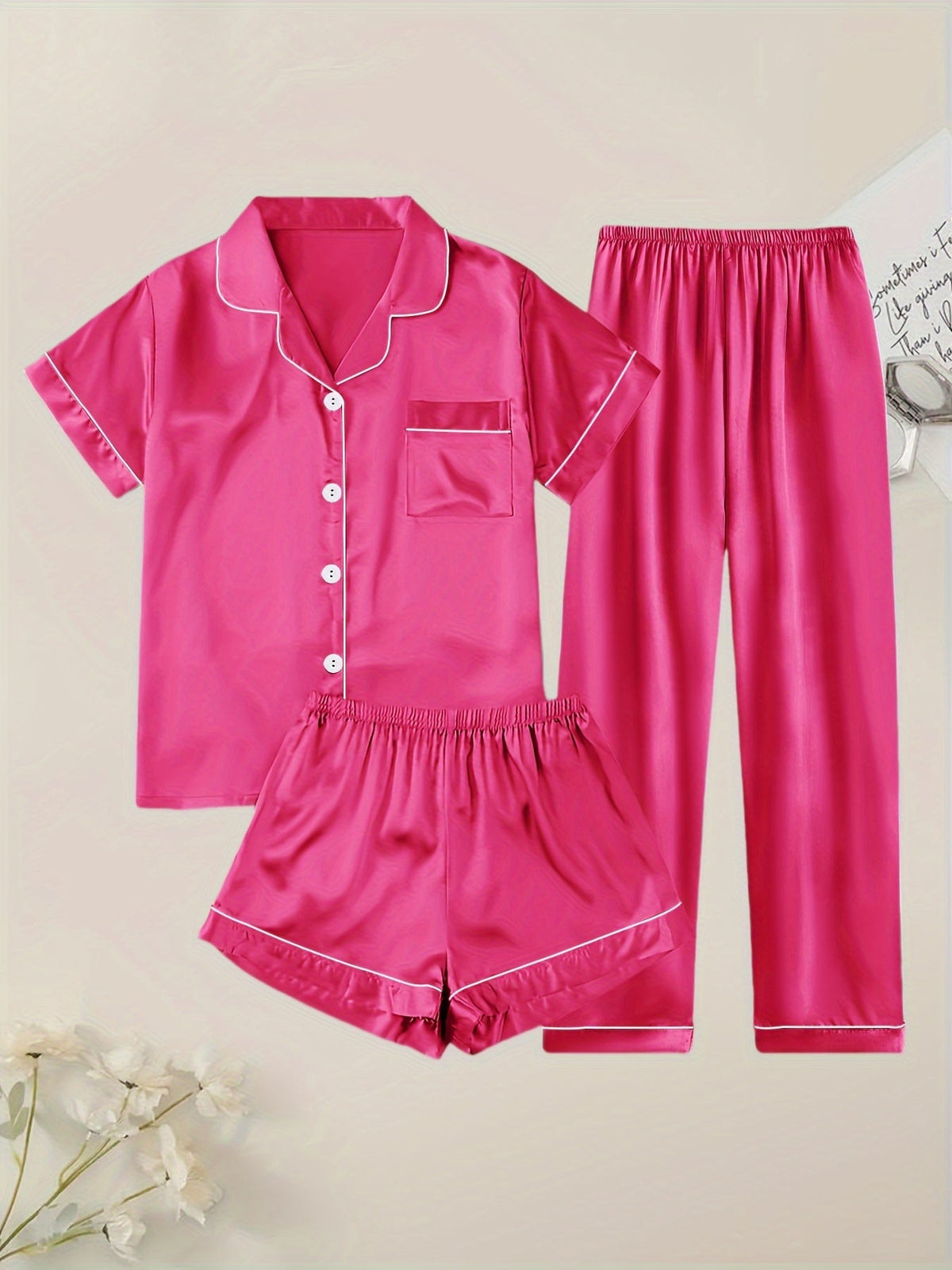 Women's Pajama Set – Women's Viridity Satin Short-Sleeve Pants – view 2