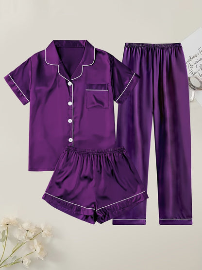 Women's Pajama Set – Women's Viridity Satin Short-Sleeve Pants – view 5