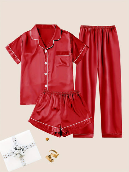 Women's Pajama Set – Women's Viridity Satin Short-Sleeve Pants – view 7