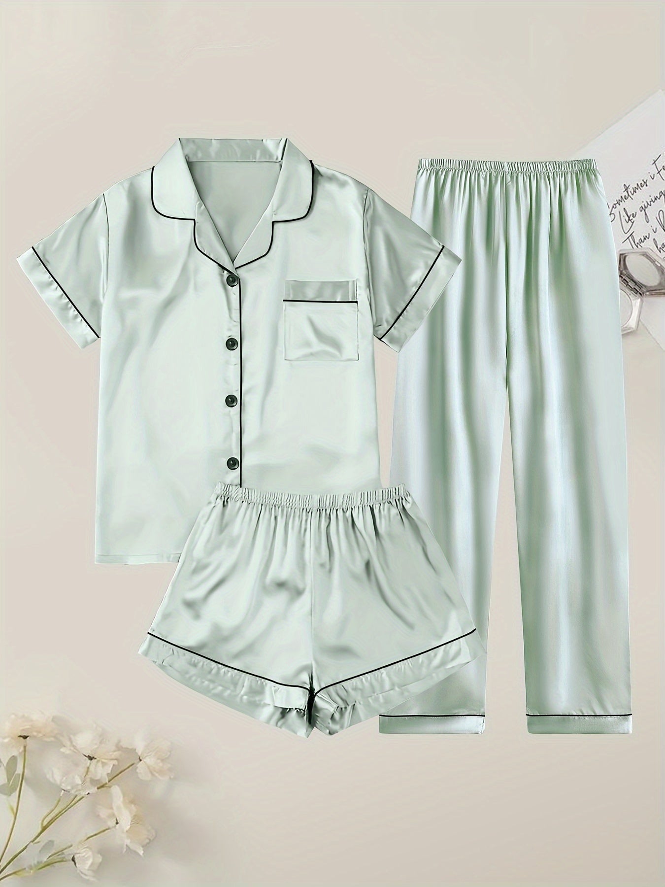 Women's Pajama Set – Women's Viridity Satin Short-Sleeve Pants – view 11