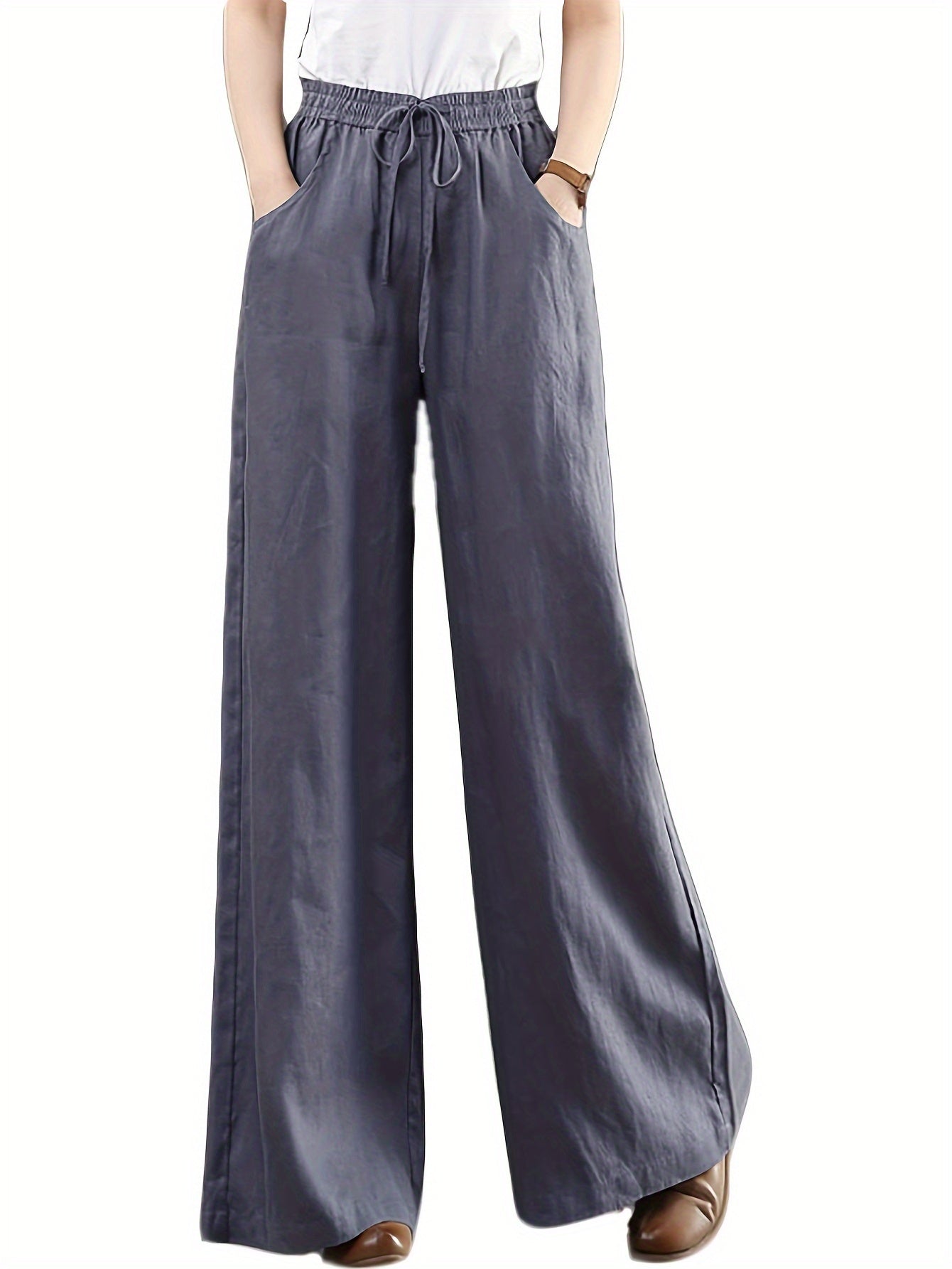 Women's Palazzo Pants - Drawstring Waist Wide leg 52 detail view
