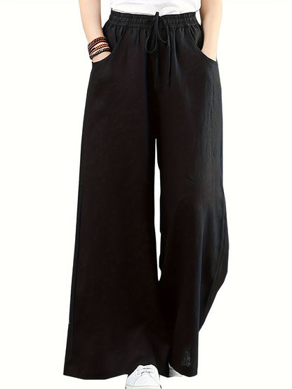Women's Palazzo Pants - Drawstring Waist Wide leg 52 detail view