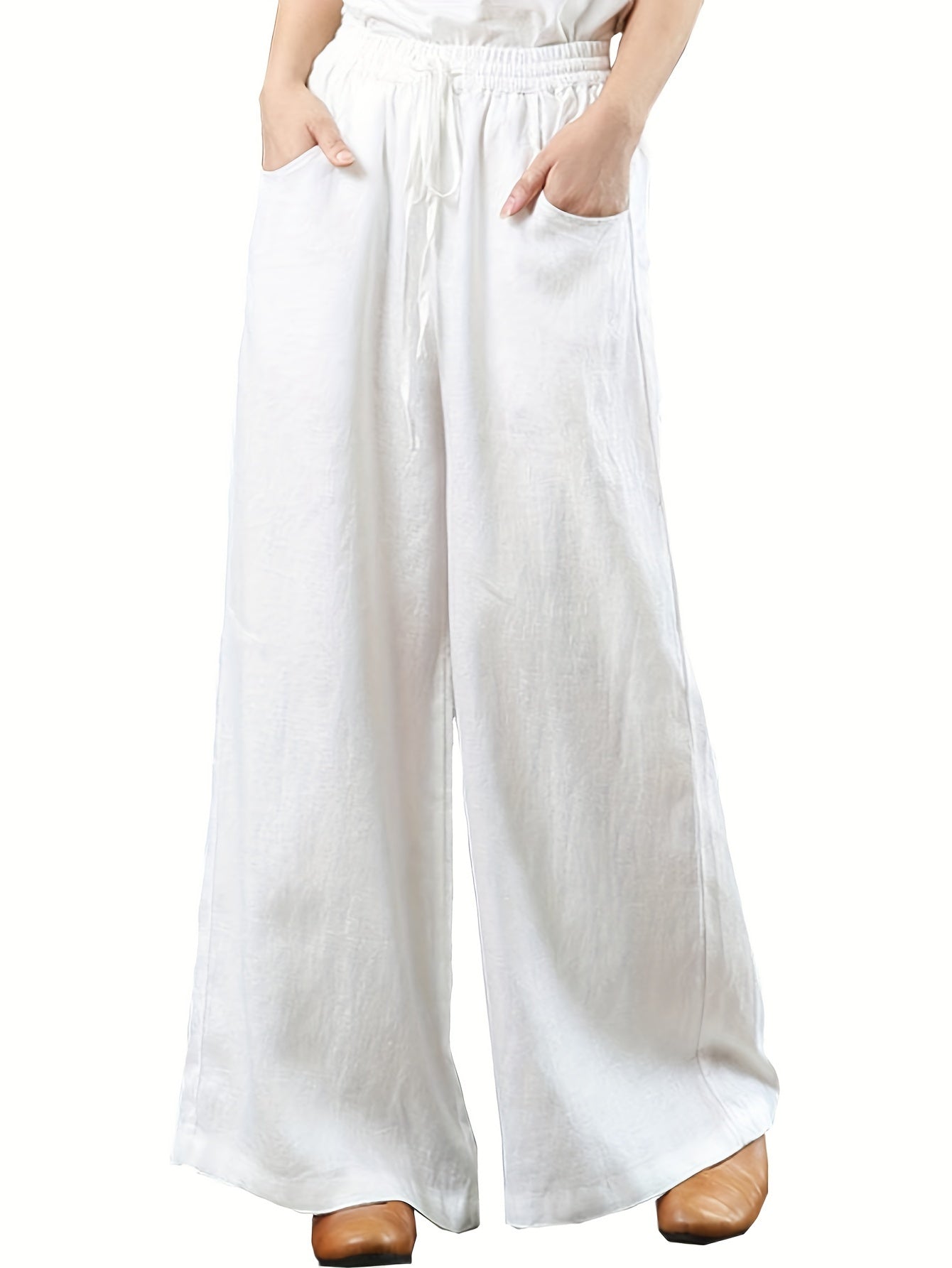 Women's Palazzo Pants - Drawstring Waist Wide leg 52 detail view