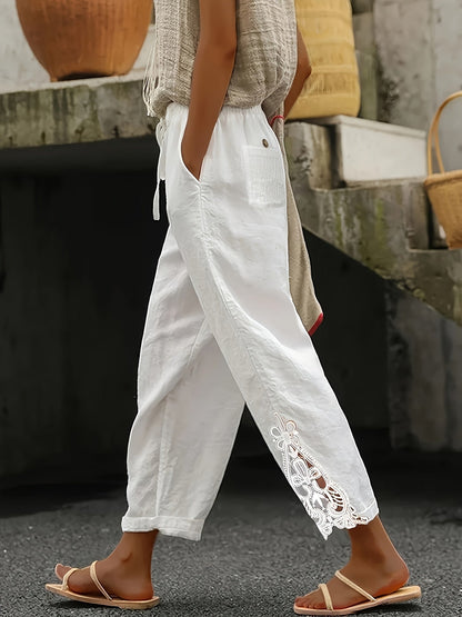 Women's Palazzo Pants - Drawstring Waist Wide leg – White option – main product image