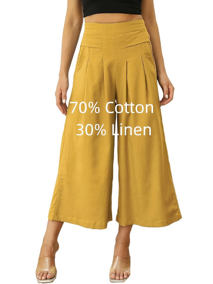 Women's Palazzo Pants - Elastic Waist Wide leg – green option – view 3
