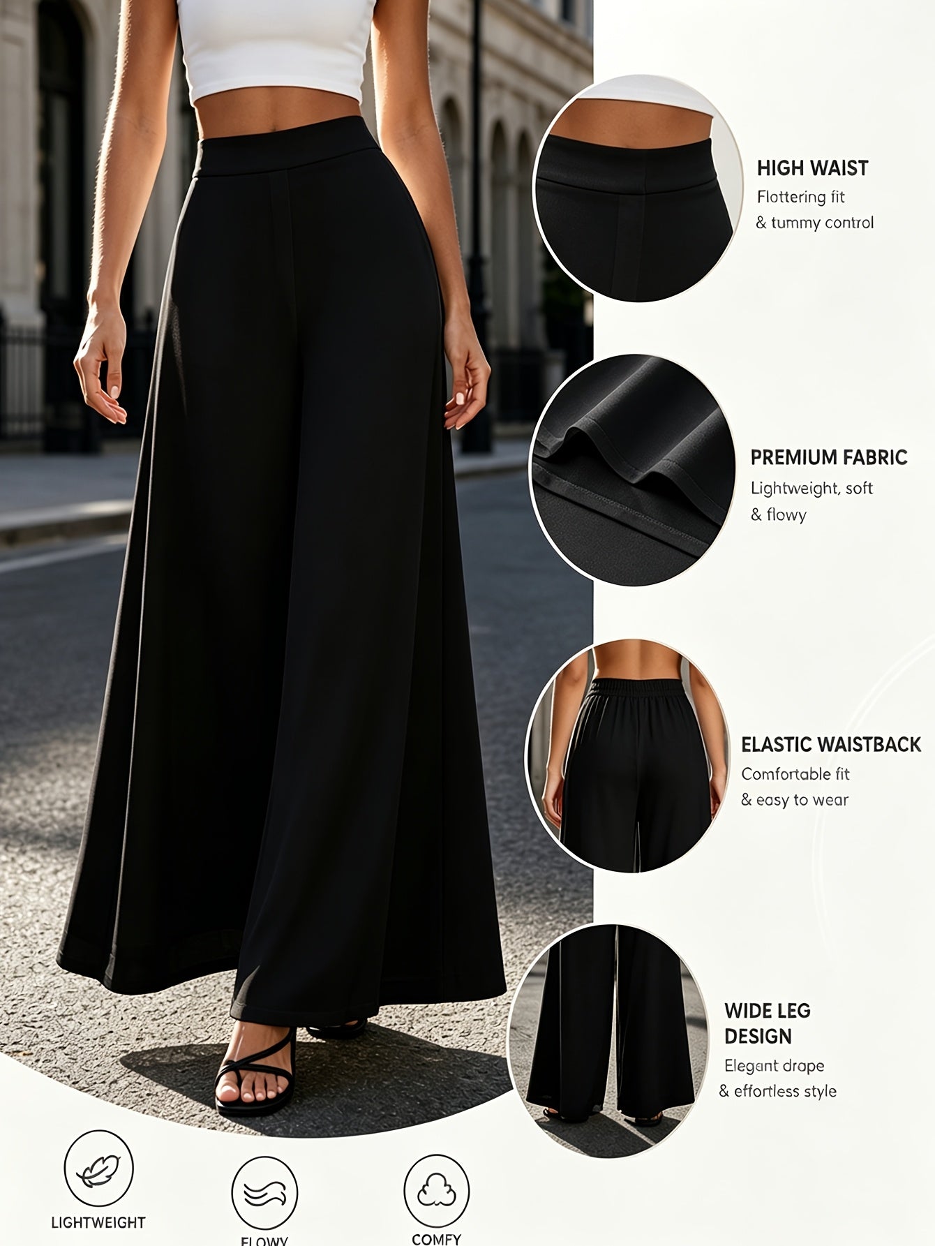Women's Palazzo Pants - High Waist Wide leg 56 detail view