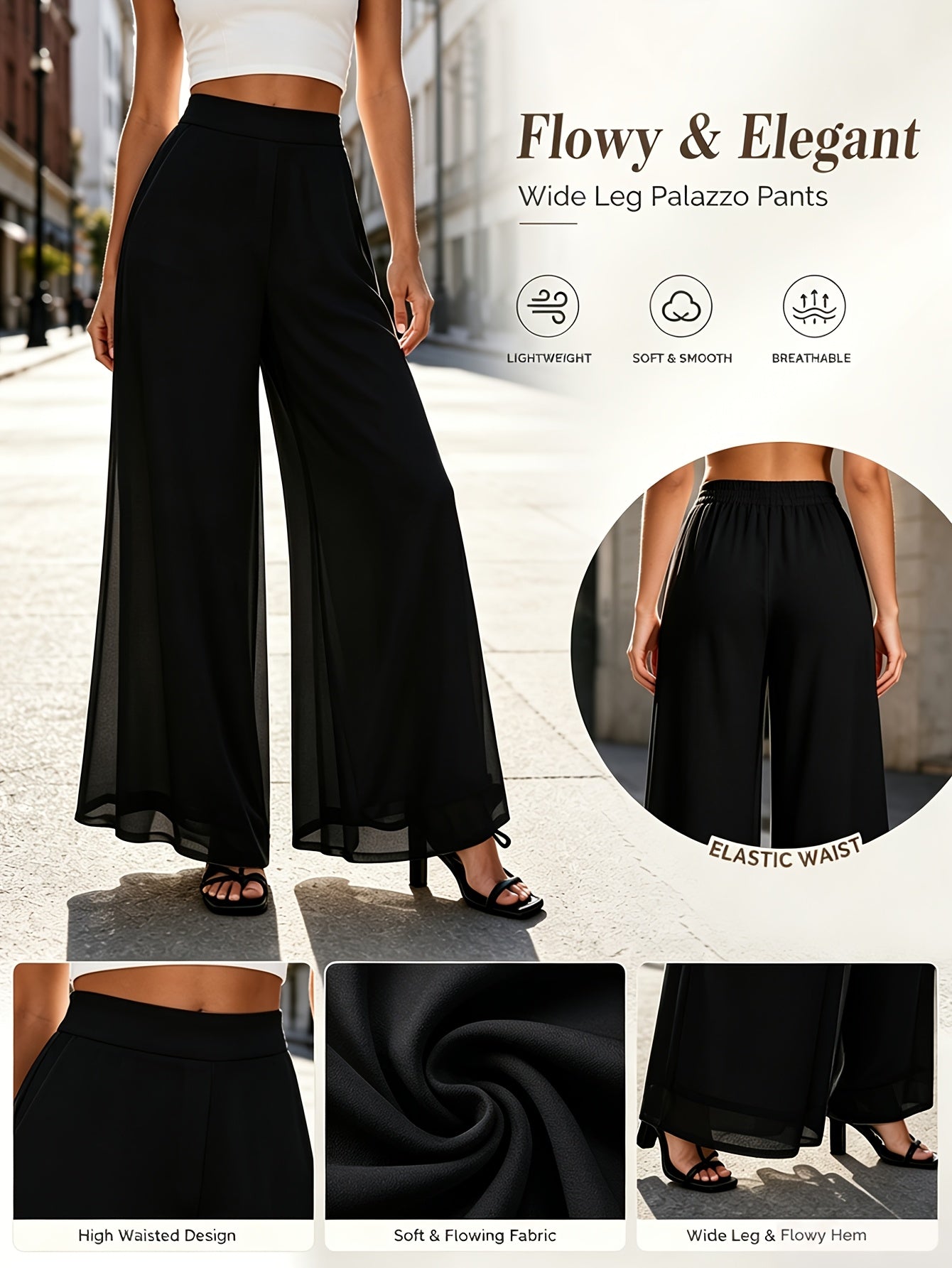 Women's Palazzo Pants - High Waist Wide leg 56 detail view