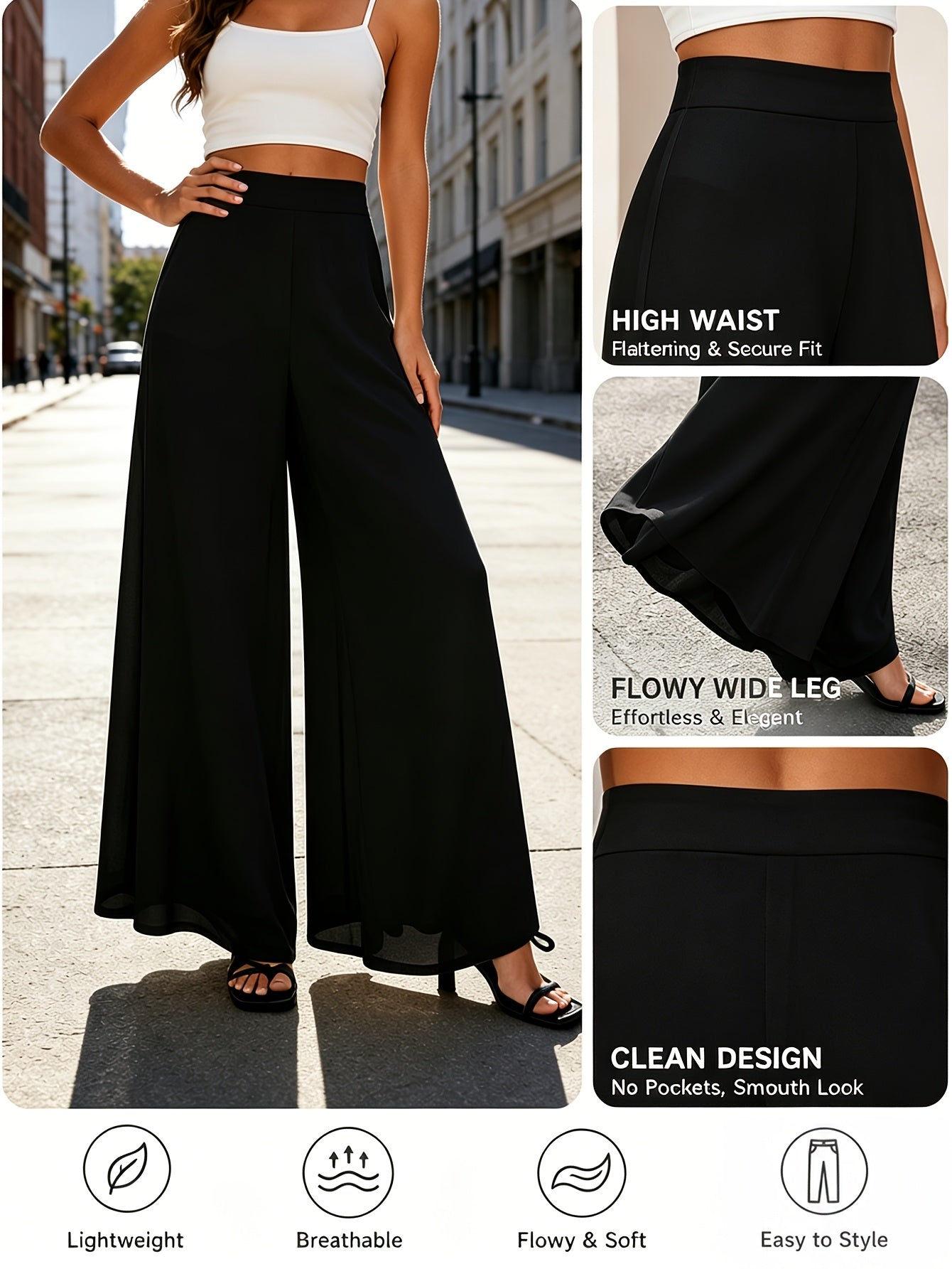 Women's Palazzo Pants - High Waist Wide leg 56 detail view