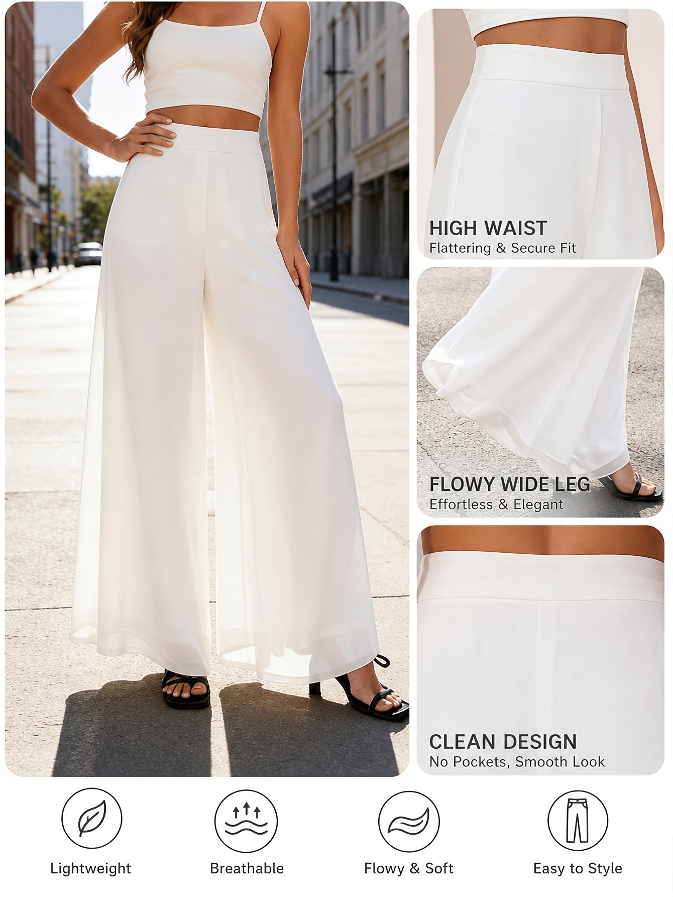 Women's Palazzo Pants - High Waist Wide leg 56 detail view