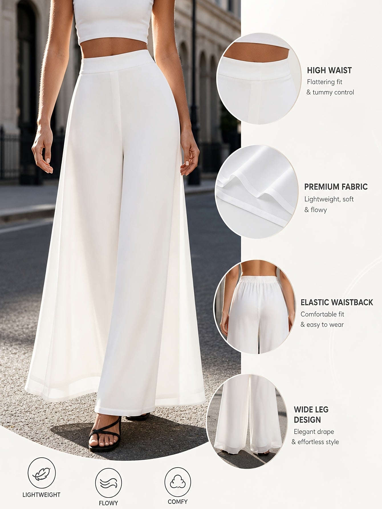 Women's Palazzo Pants - High Waist Wide leg 56 detail view