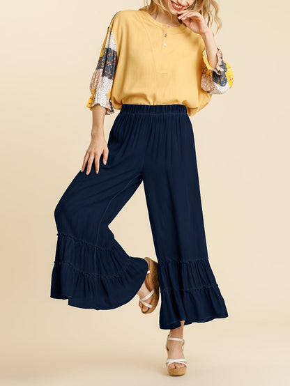 Women's Palazzo Pants - High Waist Wide leg detail view