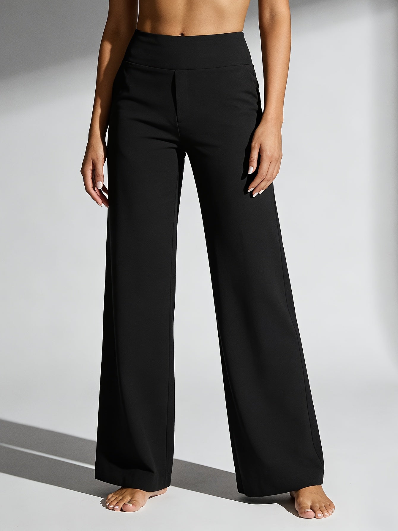 Women's Pants - High-Waist Fit – Black & gray & coffee Color detail view