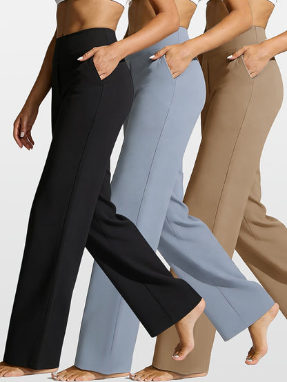 Women's Pants - High-Waist Fit – Black & gray & coffee Color detail view