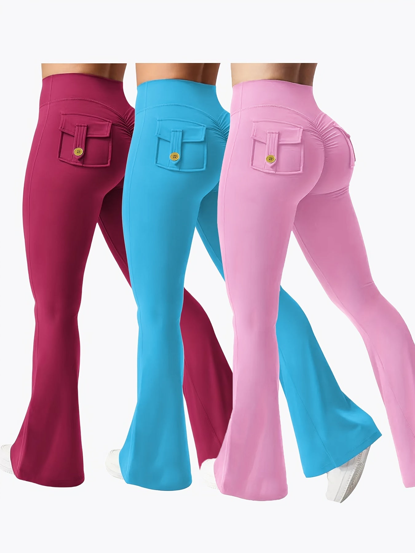 Women's Pants - High-Waist Fit – Black Grey Blue detail view