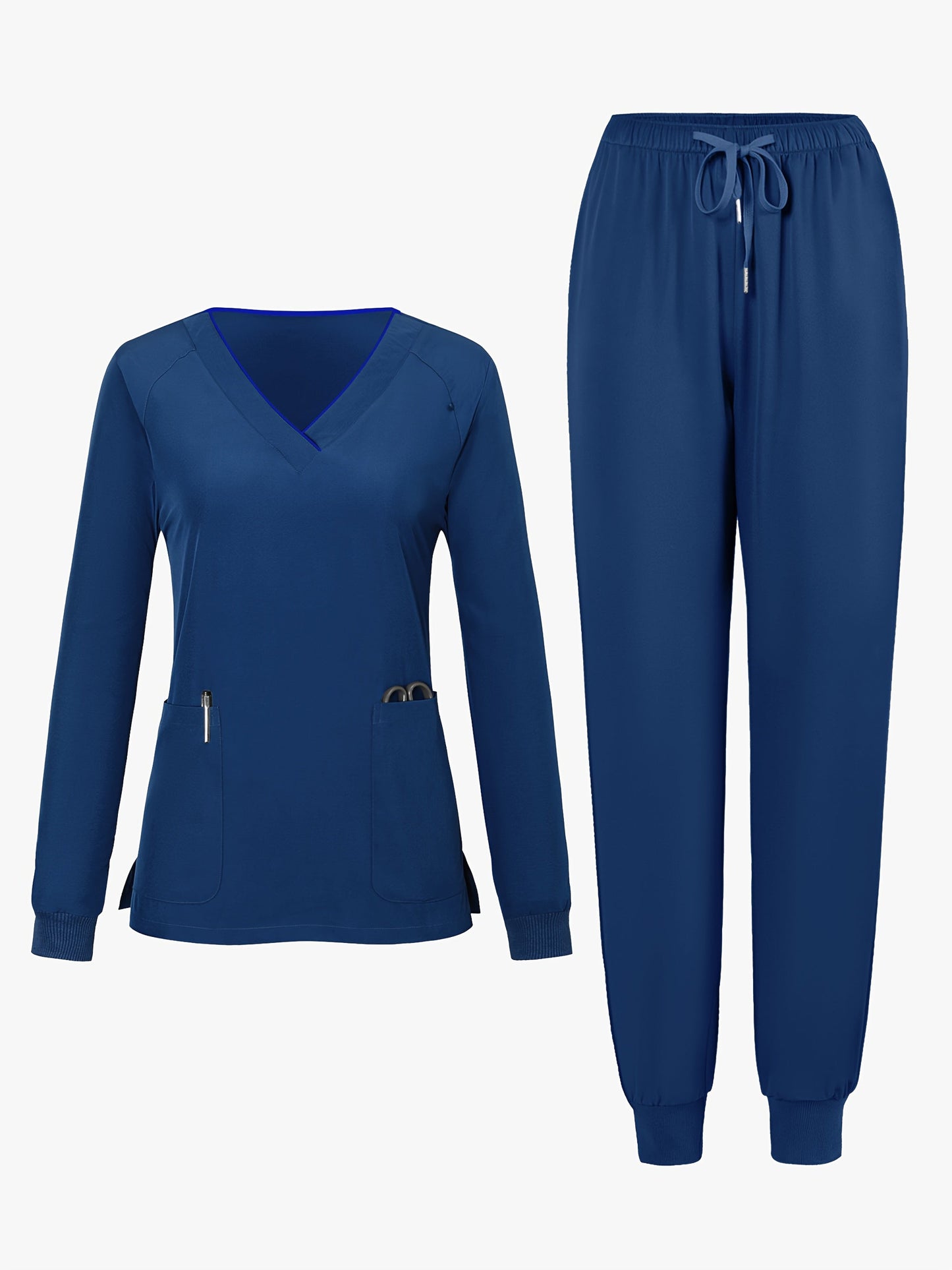 Women's Pants Set – Women's Dark Green V-Neck Long-Sleeve Pants detail view