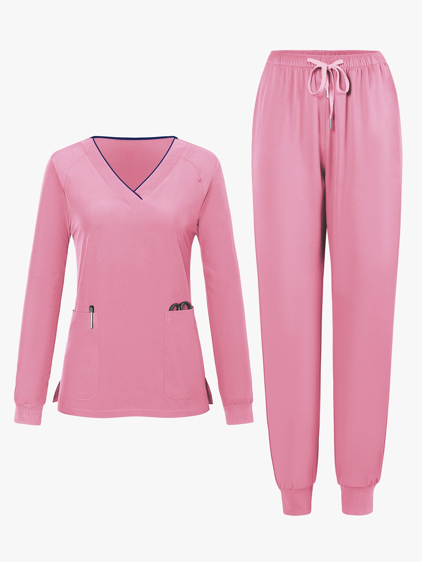 Women's Pants Set – Women's Dark Green V-Neck Long-Sleeve Pants detail view