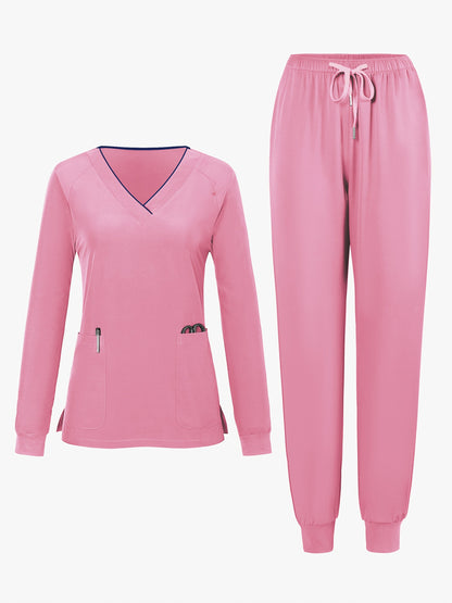 Women's Pants Set – Women's Dark Green V-Neck Long-Sleeve Pants detail view
