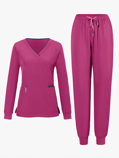 Women's Pants Set – Women's Dark Green V-Neck Long-Sleeve Pants detail view
