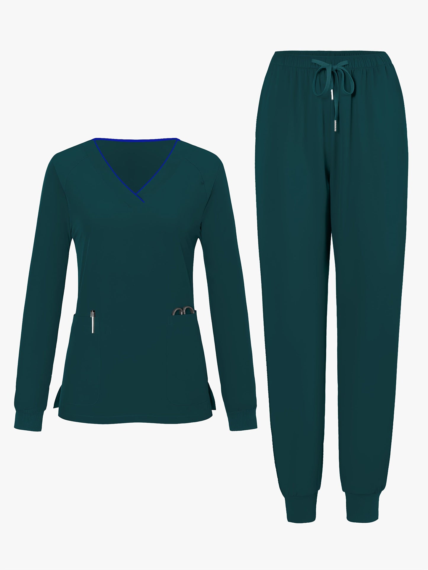 Women's Pants Set – Women's Dark Green V-Neck Long-Sleeve Pants – Green option – view 8