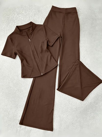Women's Pants - Stretch Comfort – Grey / Coffee Brown detail view