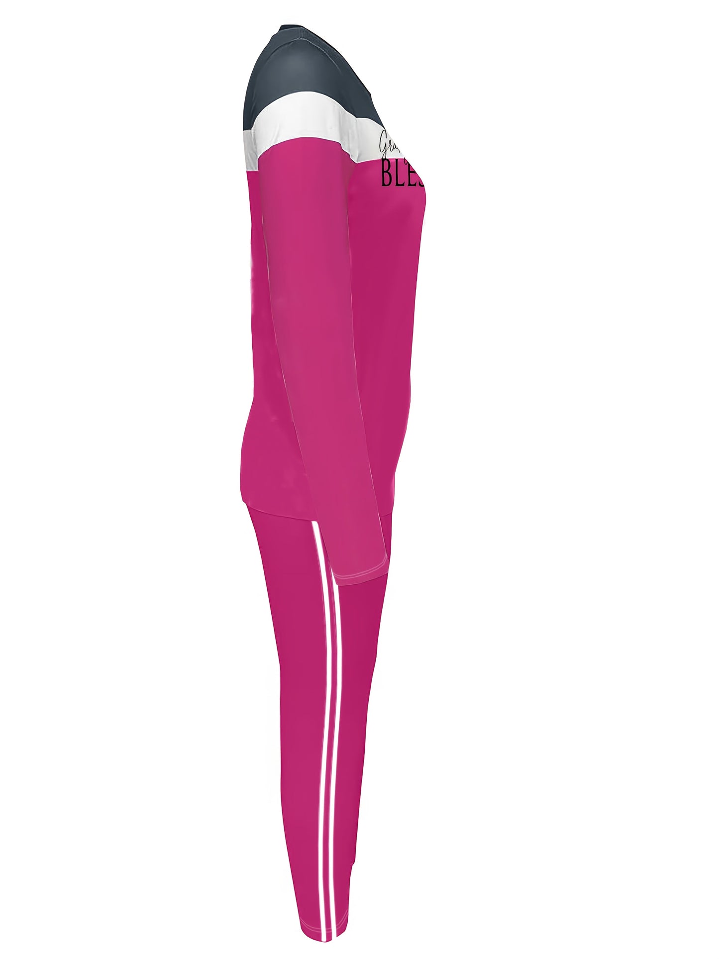 Women's Pants - Striped Design – Rose Red / Sky Blue detail view