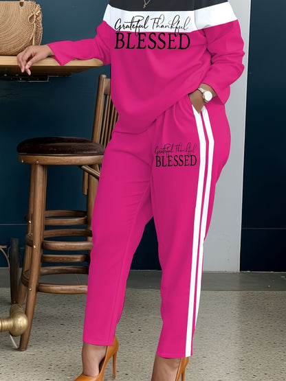 Women's Pants - Striped Design – Rose Red / Sky Blue detail view