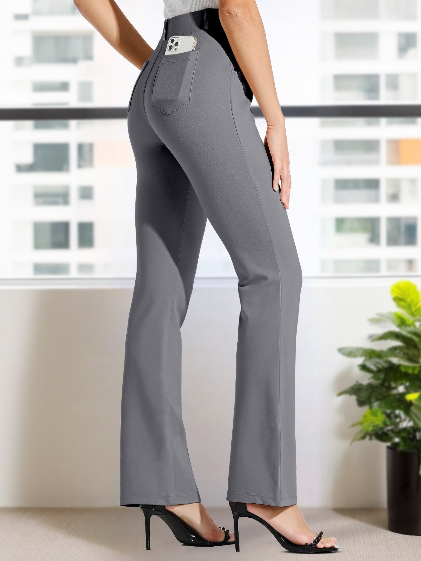 Women's Pants – Women's Khaki Brown Knit High-Waist Dress detail view