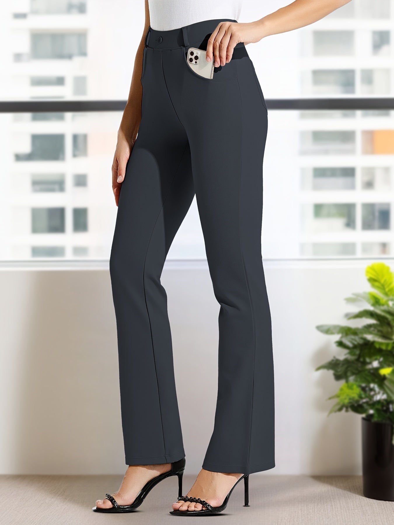 Women's Pants – Women's Khaki Brown Knit High-Waist Dress – Khaki option – view 8