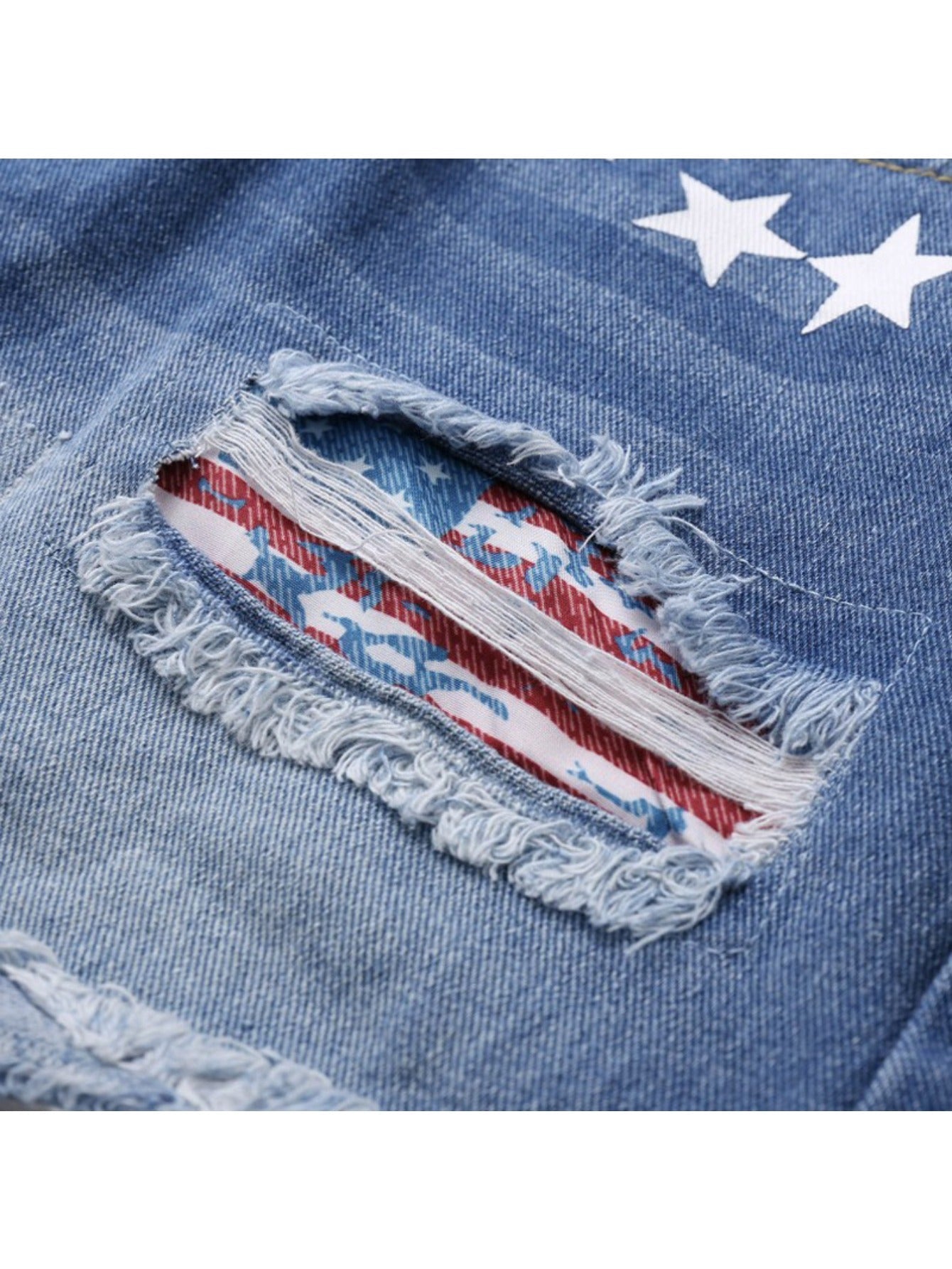 Women's Patchwork Denim Shorts - Distressed Cuff Hem detail view