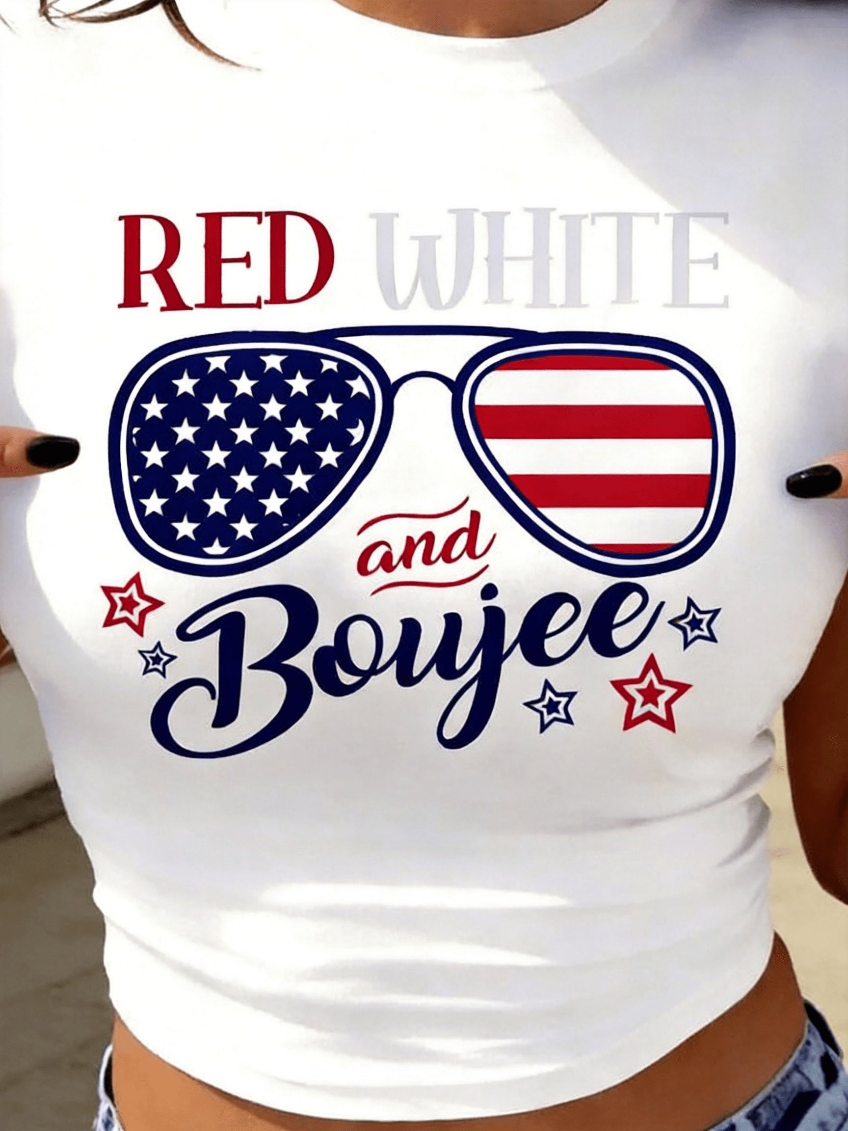 Women's Patriotic Crop T-Shirt - Round Neck Short Sleeve detail view