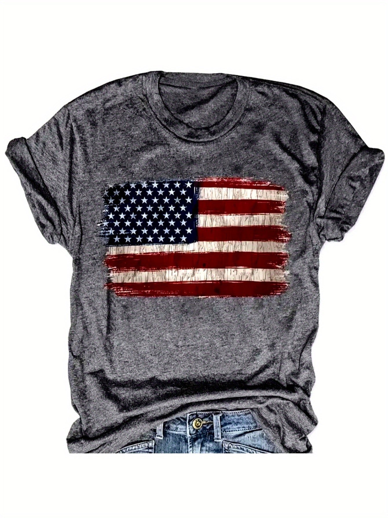 Women's Patriotic Graphic T-Shirt - Crew Neck Short Sleeve – Dark Gray detail view