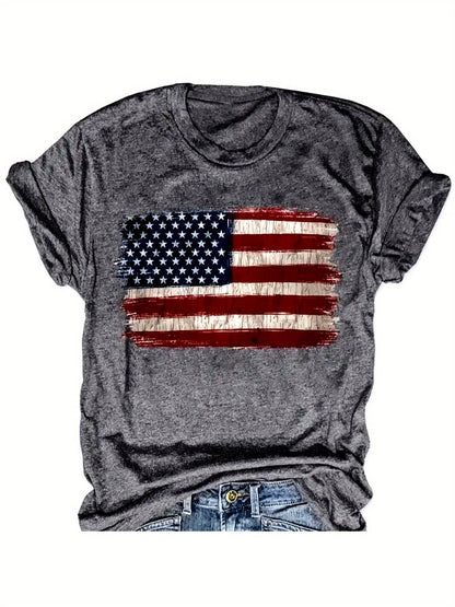 Women's Patriotic Graphic T-Shirt - Crew Neck Short Sleeve – Dark Gray – Gray option – main product image