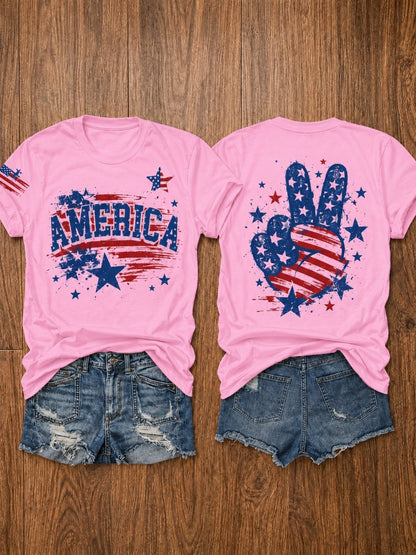 Women's Patriotic Graphic T-Shirt - Crew Neck Short Sleeve – Dark Green / Grey – Green option – view 7