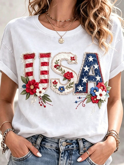 Women's Patriotic Graphic T-Shirt - Round Neck Short Sleeve – 9-Color Selection – Apricot option – view 4