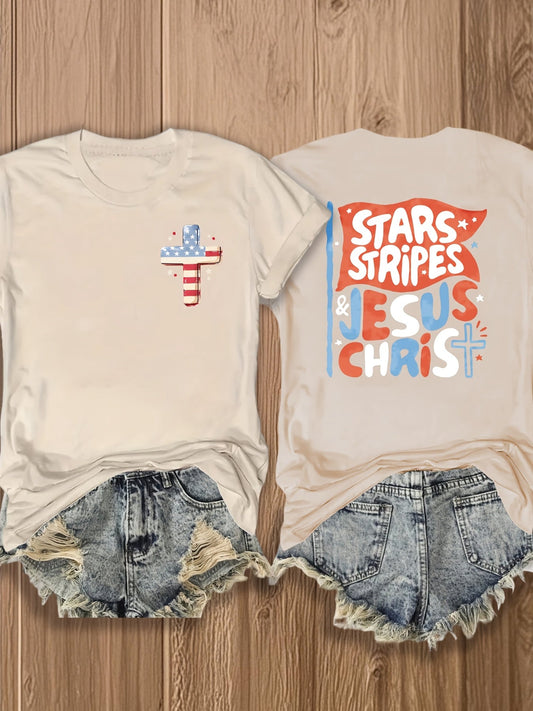 Women's Patriotic Graphic T-Shirt - Round Neck Short Sleeve – Navy Color – main product image