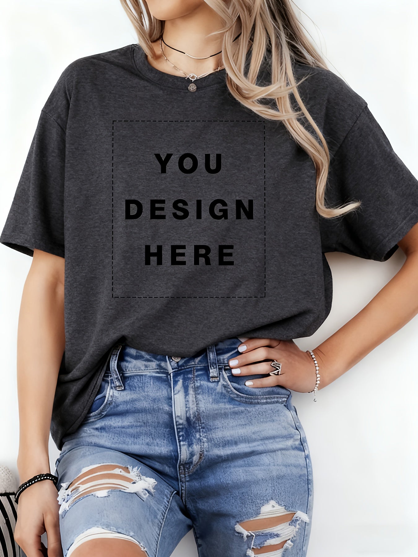 Women's Patriotic T-Shirt - Round Neck Short Sleeve Customizable detail view