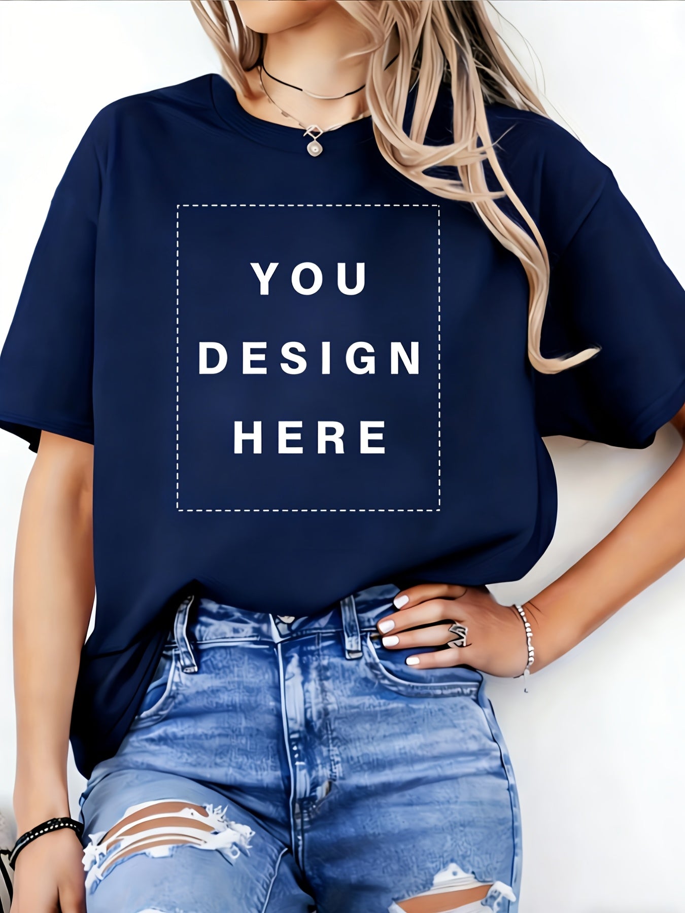 Women's Patriotic T-Shirt - Round Neck Short Sleeve Customizable detail view