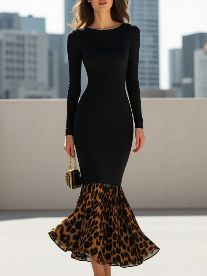 Women's Pencil Skirt - Leopard Print detail view