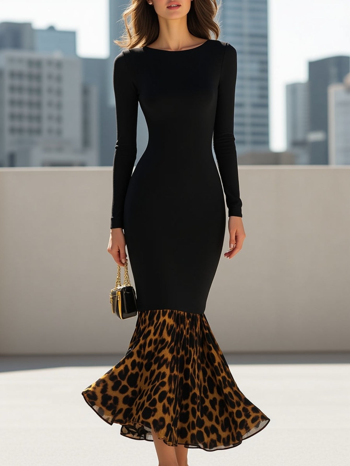 Women's Pencil Skirt - Leopard Print detail view