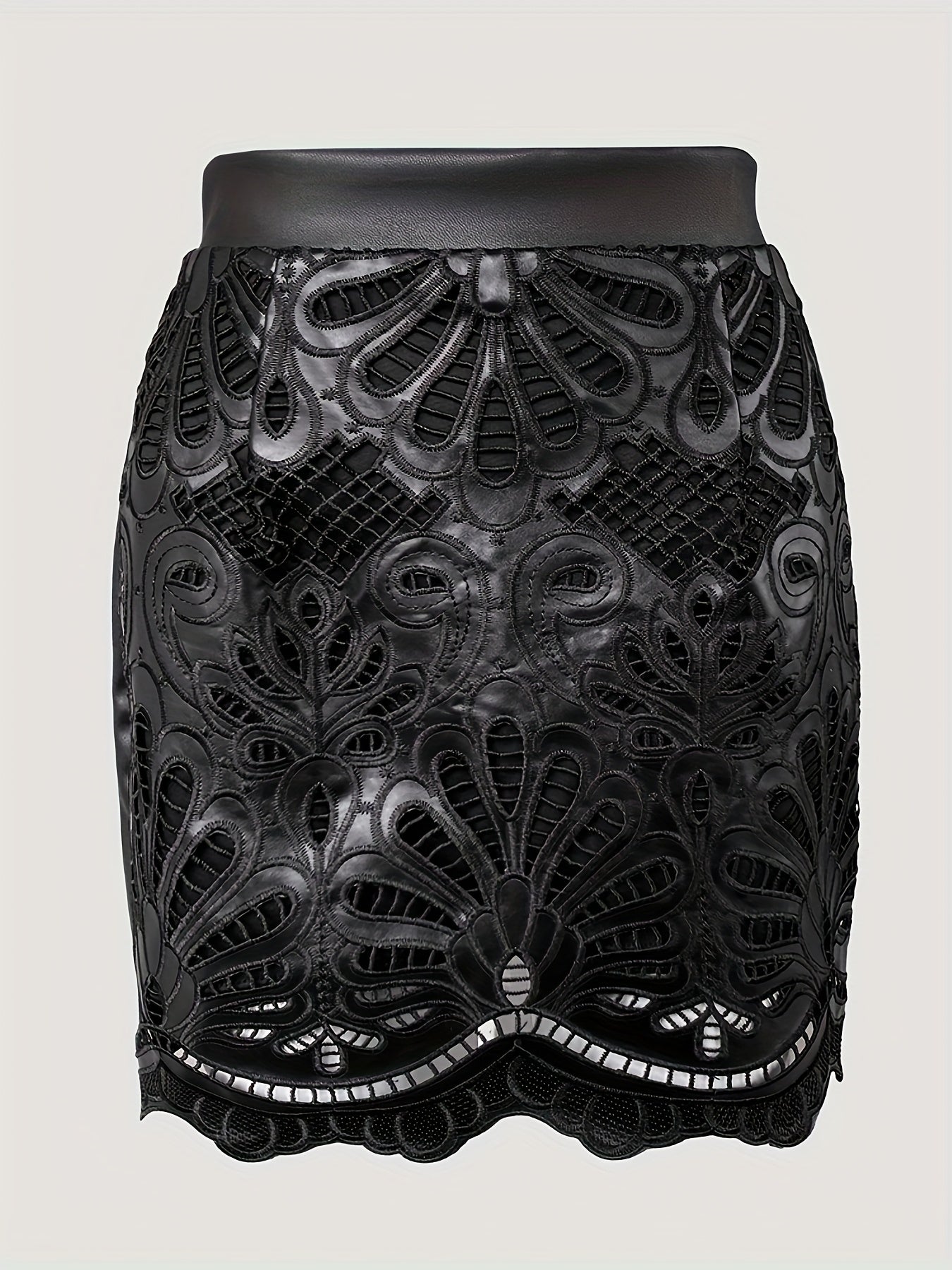 Women's Pencil Skirt - Solid Color Black detail view