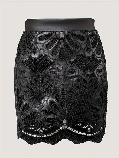 Women's Pencil Skirt - Solid Color Black detail view
