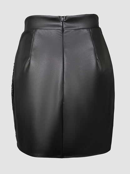 Women's Pencil Skirt - Solid Color Black detail view